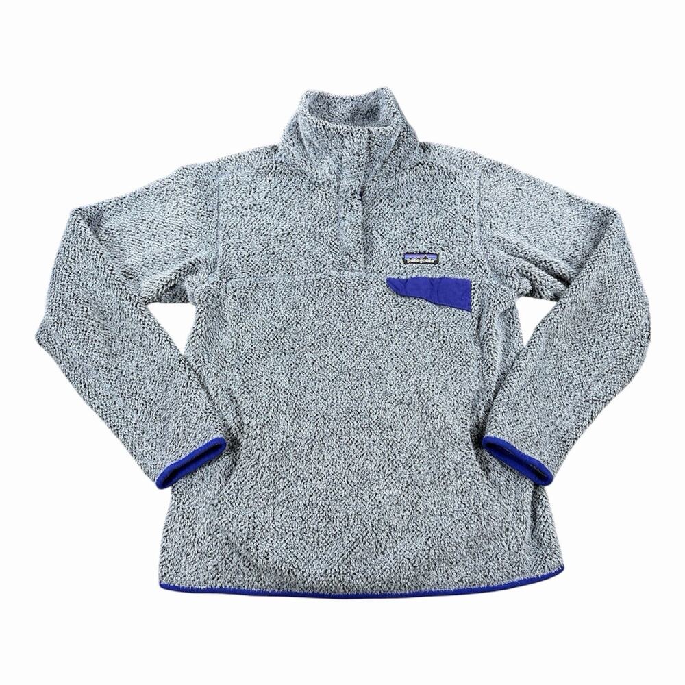 Patagonia Snap-T Fleece Pullover Women’s Small Gray Blue Synchilla w/ Purple Hem